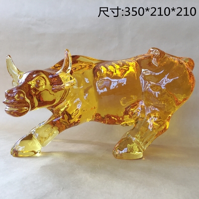 黄色い水晶Bullの置物/ライオンのトラの頭部のバカラの水晶の置物