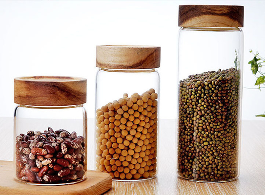長命木製のふたを持つ豆のための明確な注文のガラス食糧貯蔵の瓶